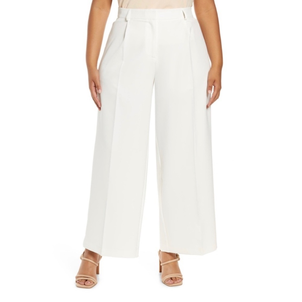 Vince Camuto Wide Leg Pleat Front Stretchy Trouser Pants White Size 8